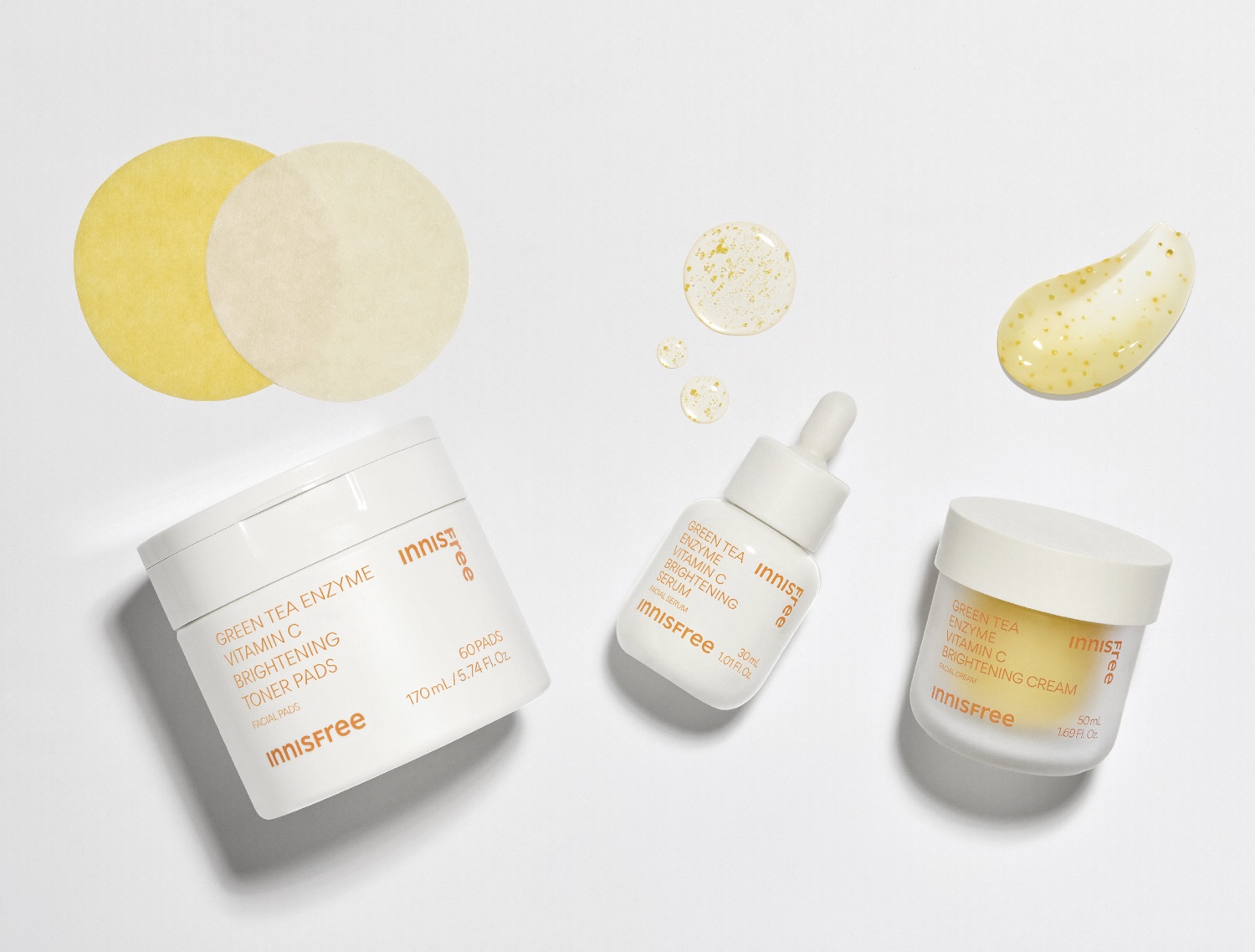 Innesfree skincare product photograph with updated labels composited onto the packaging